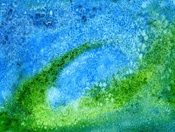 Aquarelle fond abstrait : tourbillon vert sur bleu . — Photo