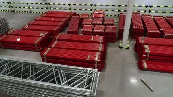 New storage shelves ready for assembly installed — Stock Video