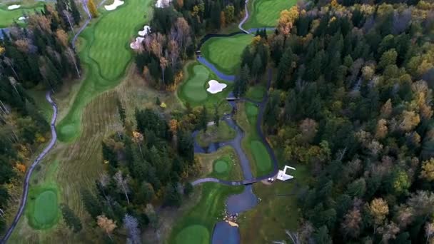 Vista aerea del campo da golf vicino alla foresta. — Video Stock