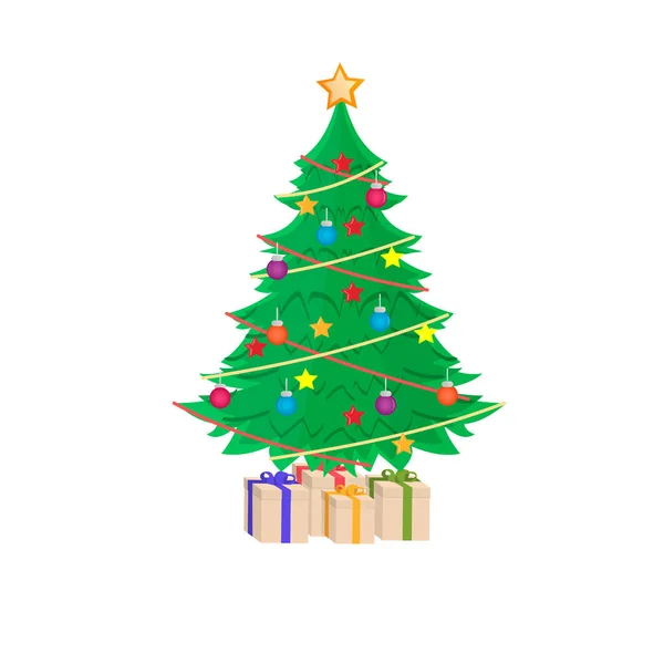 Arbre Noël Avec Cadeaux Illustration Vectorielle — Image vectorielle