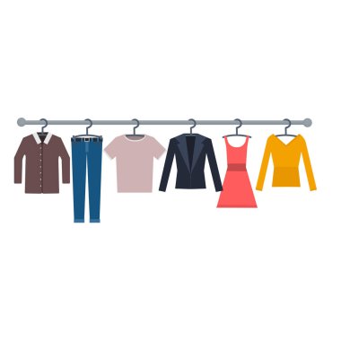 Giysi dolabı. Kıyafet değişikliği, vektör illüstrasyonu