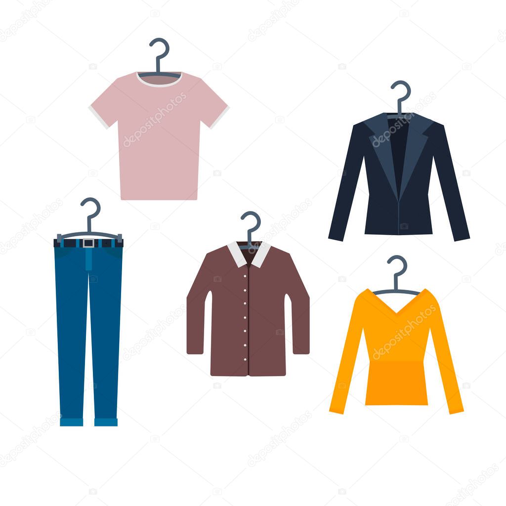 Clothes on a clothes rack, vector illustration
