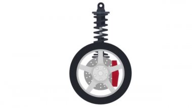 Araba şoku emicinin animasyonu. Otomobil parçaları. Çizgi film