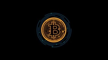 Bitcoin jetonu. Dijital kripto para biriminin animasyonu, çizgi film