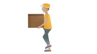Teslimatçı. Paketi olan bir kuryenin animasyonu. Çizgi film