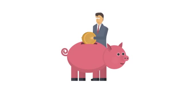 Kapital Sparen Sie Geld Einem Sparschwein Profit Ein Animierter Cartoon — Stockvideo