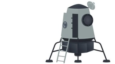 Bir astronotla uzay gemisi. Uzay adamları iniyor, çizgi film canlandırılıyor.