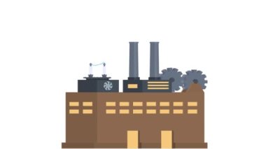Sanayi fabrikası, fabrika. Taşıyıcı banttaki ulaşım, çizgi film