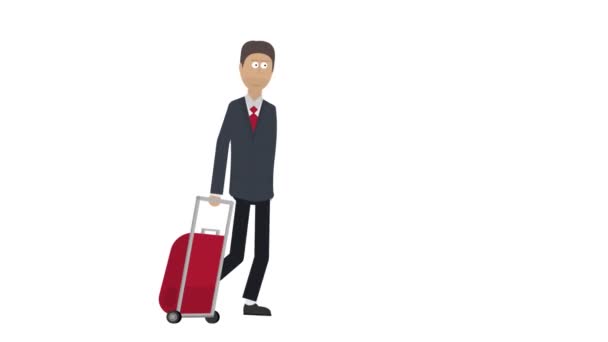 Man Luggage Transportation Animated Cartoon — Stock Video