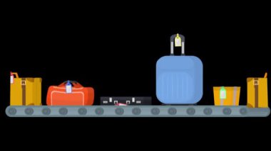 Taşıyıcı banttaki bagaj animasyonu. Çizgi film