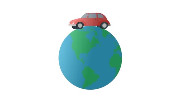 Animation Car Driving Planet Earth Cartoon — Stock Video