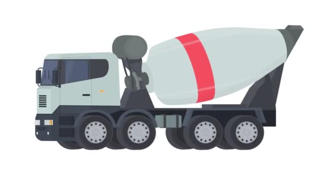 Betonnen Mixer Truck Animatie Van Bouwmateriaal Cartoon — Stockvideo