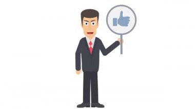 Elinde tabela olan bir iş adamı. Animasyondan hoşlanmak ve hoşlanmamak. Çizgi film