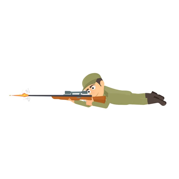 Cecchino Soldato Spara Fucile Illustrazione Vettoriale — Vettoriale Stock