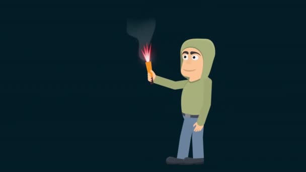 Ateşli Yangınlar Elinde Meşale Olan Bir Adamın Animasyonu Ateş Gösterisi — Stok video