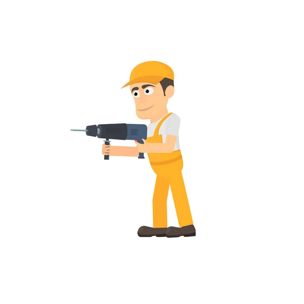 Working Hammer Drill Vector Illustration — Stock Vector