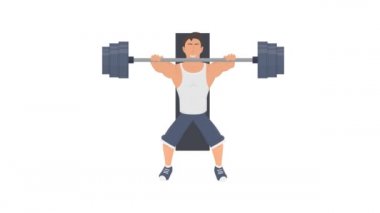 Vücut geliştirici. Göğüs presi egzersizinin animasyonu. Çizgi film