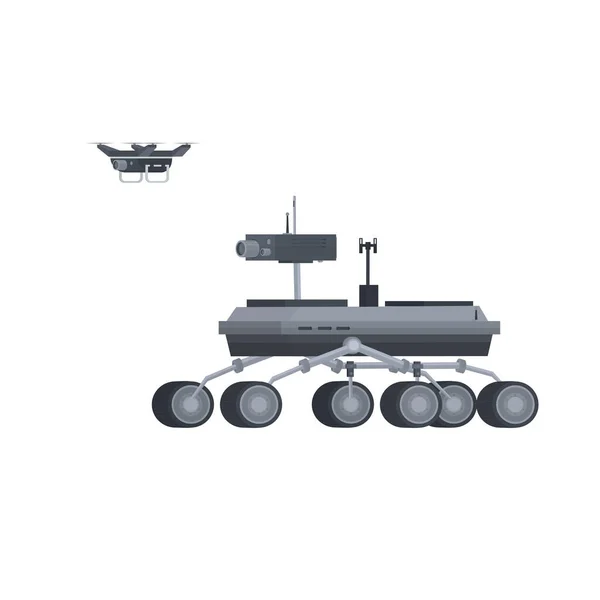 Mars Rover Forskning Rover Med Drönare Vektor Illustration — Stock vektor