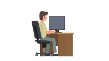 Bilgisayarı olan bir programcı. İşletim sistemi hatası animasyonu, alfa kanalı etkinleştirildi. Çizgi film