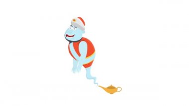 Sihirli cin. Lambadaki büyücünün animasyonu. Çizgi film 