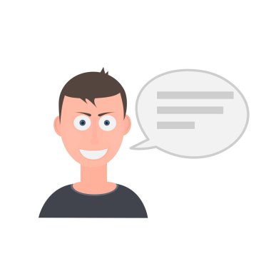 Konuşma balonu olan bir adam. Konuşma mesajı, vektör illüstrasyonu