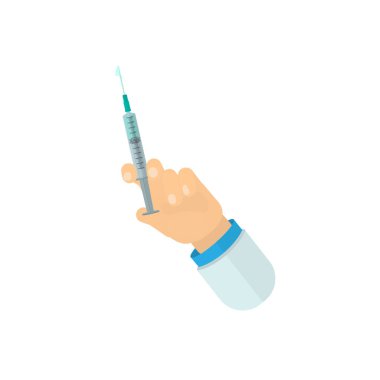 Aşılama. Tıbbi bir şırıngadan aşı enjekte edilmiş, vektör çizimi.