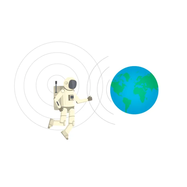 Spaceman Outer Space Wireless Signal Transmission Astronaut Planet Earth Vector — Stock Vector