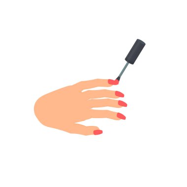 Manikür. Tırnak cilası, vektör illüstrasyonu uygulanıyor