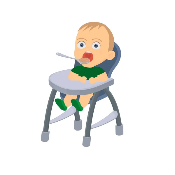 Alimentando Bebé Niño Come Comida Con Una Cuchara Ilustración Vectorial — Vector de stock