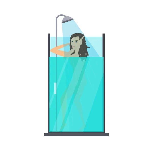 Kadın Duş Alıyor Duşta Yıkama Vektör Illüstrasyonu — Stok Vektör