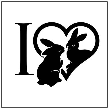 Düz stili olan tavşanları severim. Beyaz arkaplanda Vektör Resimleri.