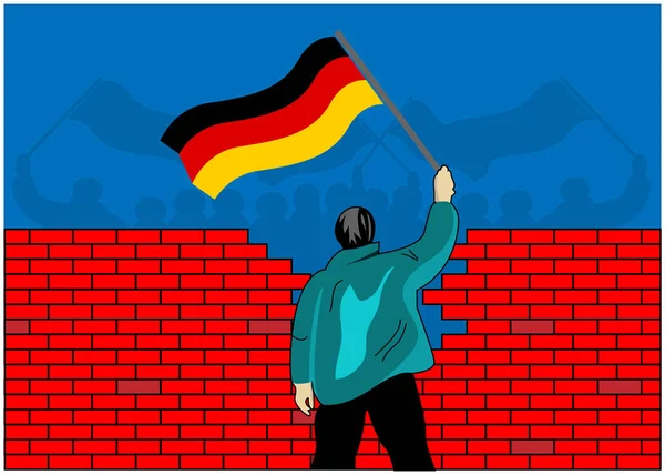 Orang Orang Yang Memegang Bendera Jerman Dipisahkan Oleh Dinding Konsep Stok Vektor Bebas Royalti