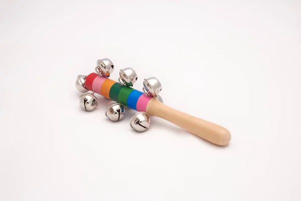 Pestrobarevný Dřevěný Zvonek Pro Děti Montessori Styl Hudební Inteligence — Stock fotografie