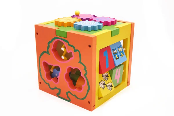 Cube Sensoriel Bois Pour Tout Petits Jeu Bois Montessori Motricité — Photo