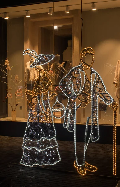 Dekoracje Bożonarodzeniowe Figurki Oświetlenia Diodowego Iluminacje Światło Panie Panowie — Zdjęcie stockowe