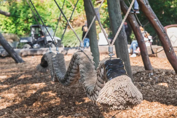 Children Swing Looks Snake Made Huge Rope — Stock Photo, Image