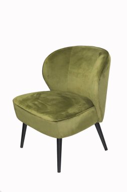 Beyaz arka planda rahat kadife zeytin koltuğu. İç öge