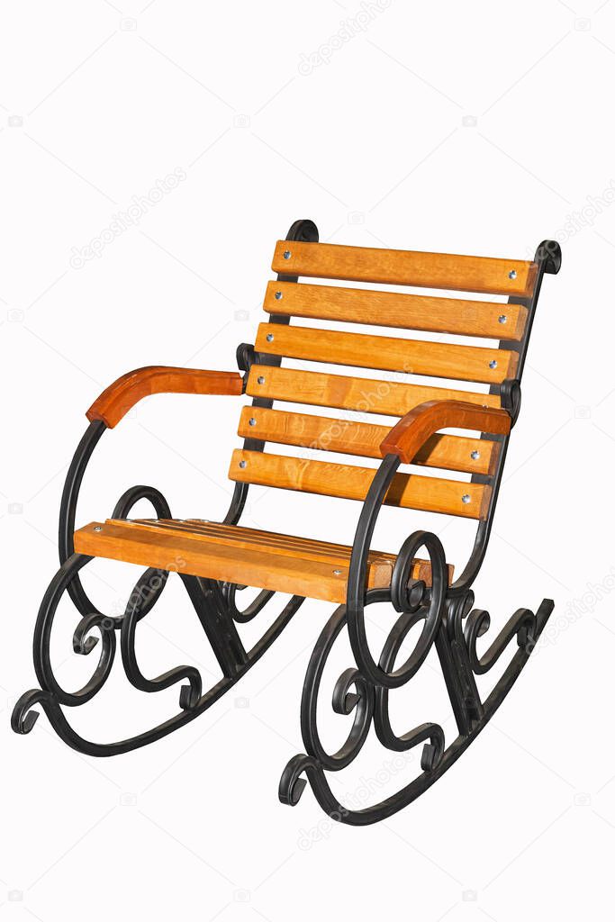 Wrought iron rocking chair on white background. Interior element