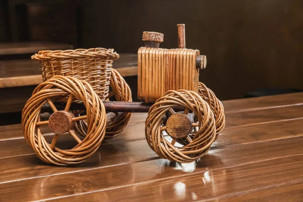 Wicker Tractor Made Environmental Materials Standing Brown Table — Stock Photo, Image