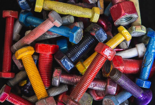 Background Bolts Nuts Painted Different Colors — Stock Photo, Image