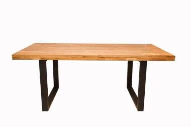 wooden lacquered table with black metal legs on white background  clipart