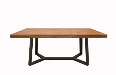 Beyaz sırtüstü siyah metal bacaklı ahşap bir masa.