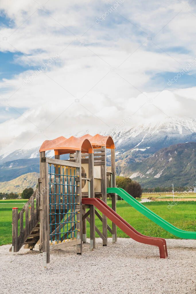 playground with slides near Julian Alps in Lesce Slovenia