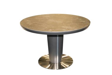 Beyaz arka planda altın bir standın üzerindeki gri taş masa. İç öge