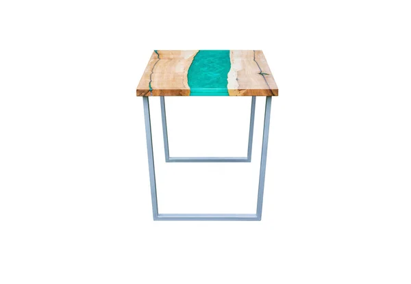白の背景に現代のエポキシダイニングテーブル サイドビュー 内装要素 — ストック写真