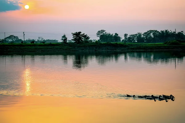 Sonnenuntergang Seeufer — Stockfoto