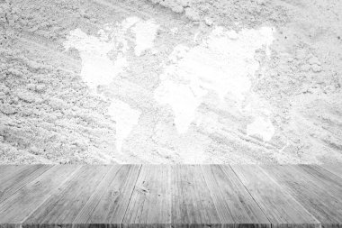 Kum doku yüzeyi ahşap Teras ve dünya ile harita