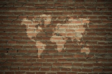 Kırmızı tuğla duvar doku yüzey vintage tarzı Dünya Haritası
