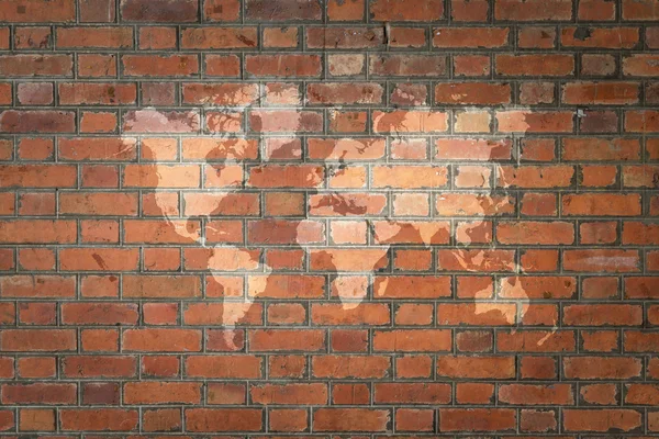 Red Brick wall texture surface with world map — Stock Photo, Image