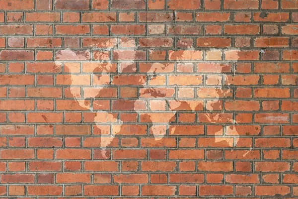 붉은 벽돌 벽 텍스처 표면 세계 지도 — 스톡 사진